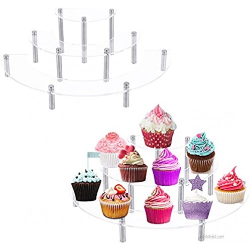 HOMOKUS [2 Pack] 3 Tier Acrylic Risers Display Stand for Cupcake Figure Semicircular Half Moon Dessert Stand for Retail Souvenir Collection Shelf Suitable for Home Display Cabinet Shop Supermarket