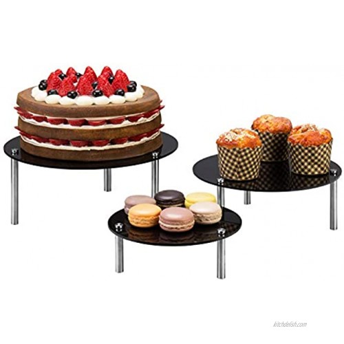 MyGift 3-Piece Set Round Black Acrylic Server Dessert & Bakery Display Riser Stands