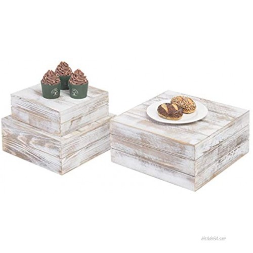 MyGift Shabby Whitewashed Wood Nesting Crate Display Risers Set of 3