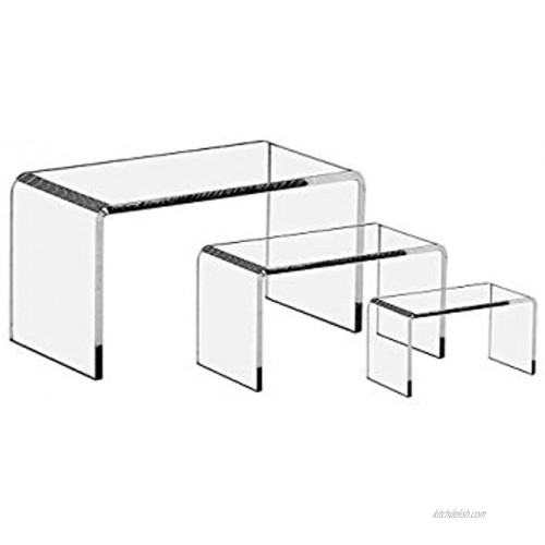 RJ Displays-3 Pieces Each Clear Acrylic risers Display Stand to Showcase Jewelry Gifts & Collectibles in Sizes 5 3 8 inch 6 3 8 inch 7 1 4 inches Wide -Micro Fiber Polishing Cloth 3 Piece Set