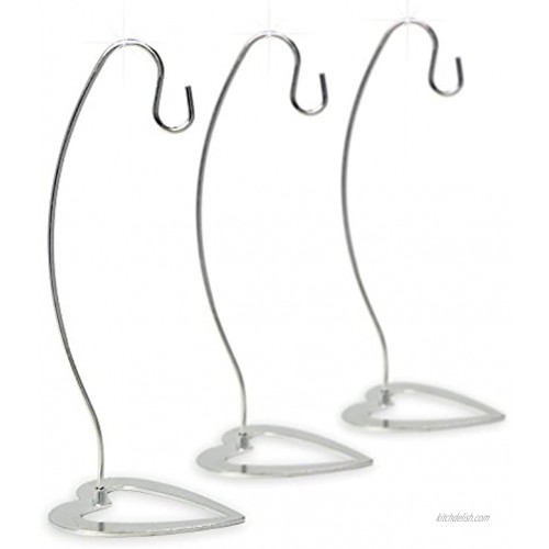 BANBERRY DESIGNS Ornament Holder Set of 3 Silver Ornament Display Stands Heart Shaped Base 7-Inch Stand