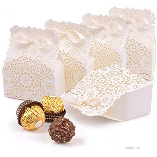JOHOUSE Party Favor Box 50PCS Mini White Paper Laser Cut Gift Candy Box Wedding European Hollow Candy Box for Wedding Bridal Shower Baby Birthday Party
