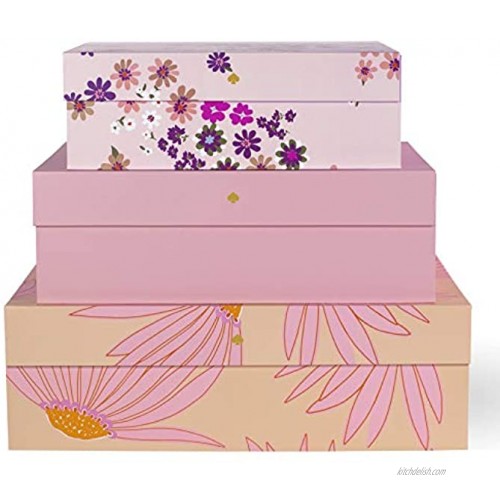 Kate Spade New York Decorative Storage Boxes with Lids 3 Pack Sturdy Organizer Storage Bins Includes Small Medium Large Pink Nesting Boxes with Magnetic Closure Falling Flower