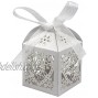 KPOSIYA 100 Pack Love Heart Laser Cut Wedding Party Favor Box Candy Bag Chocolate Gift Boxes Bridal Birthday Shower Bomboniere with Ribbons White 100