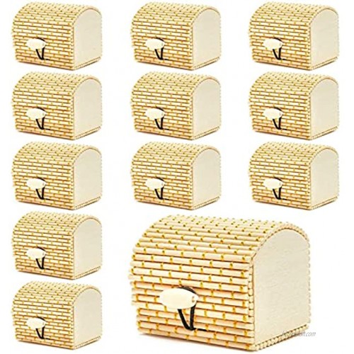 Mini Bamboo Cane Treasure Chests with Gold String Design 2.4 x 2 In 12-Pack