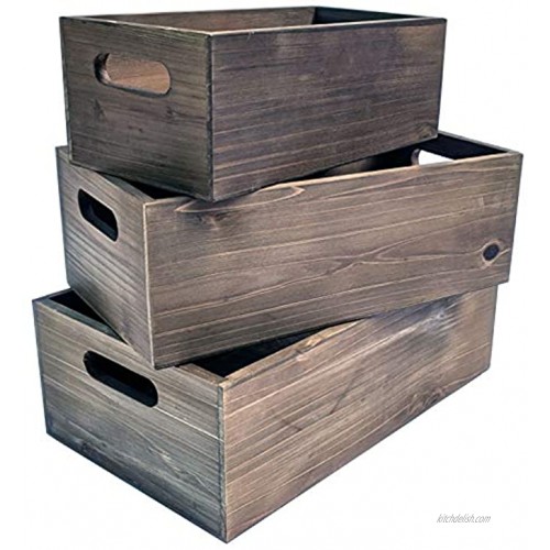 Nesting Wood Storage Crates Set of 3 Decorative Craft Crates Real Wood Rustic Decor Farmhouse Box Kitchen Storage Shower Displays Burnt Umber Stain
