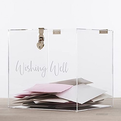 Okaira Acrylic Wedding Wishing Well Box with Slot and Gold Metallic Lock Buckle and Hinges 11.8”x11.8”x11.8” Gift Box for Weddings Birthdays Anniversaries Graduations Baby and Bridal Showers