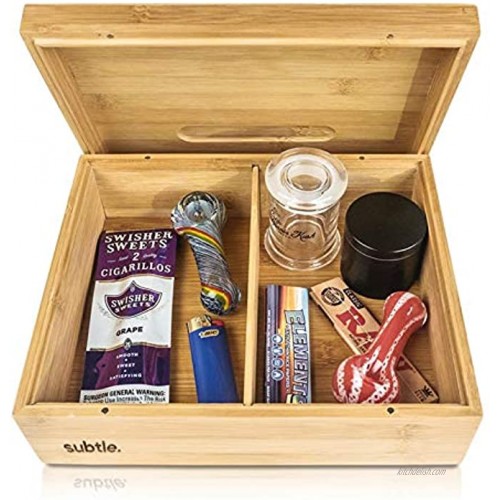 Rolling Tray Stash Box Extra Large Bamboo Box w Ample Storage Space to Organize Herb Accessories Comes with Convertible Rolling Tray Lid