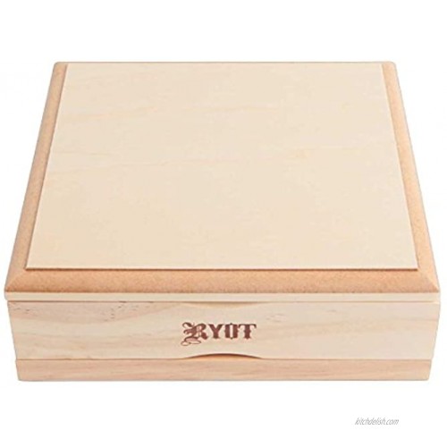 RYOT 7x7 Solid Top Screen Box in Natural | Wide Wooden Box Perfect for Sifter Monofilament Mesh Screen Glass Base Tray Prep Card Storage Divider