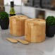 Scavyn Bamboo Salt and Pepper Cellars Spice Containers Magnetic Swivel Lids 2 Wooden Boxes with Spoons Engraved with S and P 3.5 x 3.0 inches