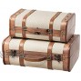 SLPR Decorative Wooden Storage Chest Set of 2 | Wood Trunk Suitcase with Straps Beige | Antique Nesting Trunks