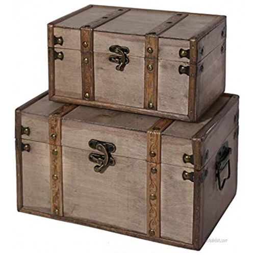 SLPR Natural Treasures Wooden Trunk Chest Set of 2 Natural | Decorative Old Rustic Wood Storage Trunk Box
