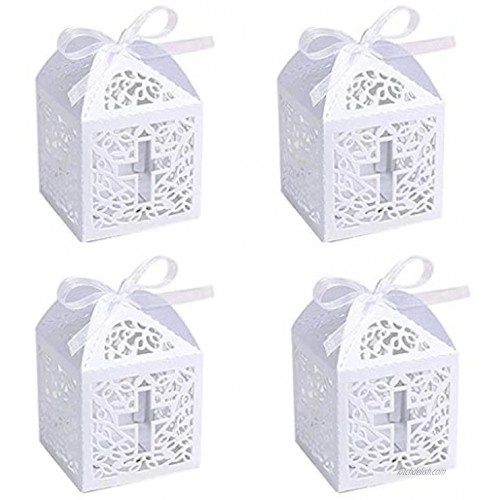 Sohapy 50Pcs Baptism Christening Favor Boxes Candy Boxes Bag Gift Box Baby Shower Favor for Baby Cute Birthday Decoration Shower Party decoration Supplies white