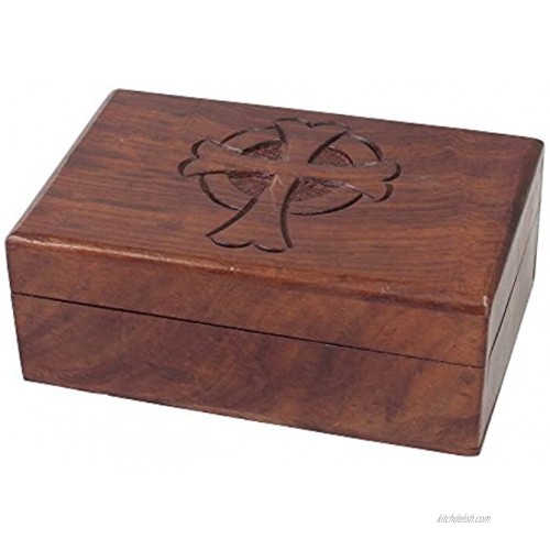 Stonebriar Natural Wood Rectangle Keepsake Box with Hinged Lid Decorative Trinket Box Unique Rosary and Jewelry Holder Religious Gift Idea for Friends and Family