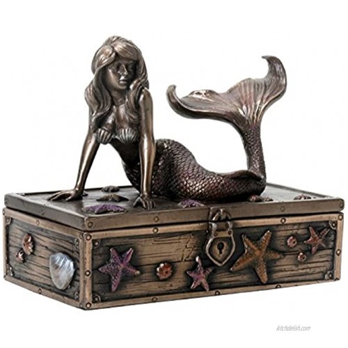 SUMMIT COLLECTION Art Nouveau Bronze Metal Colored Mermaid on Treasure Chest Knick-Knack Box