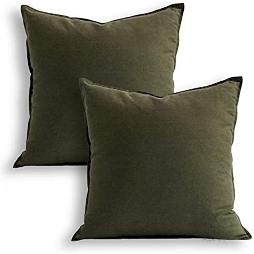 18x18 Solid Cotton Linen Decoration Green Throw Pillow Case with Zipper Euro Sham Cushion Case Cool Pillow Cover Delicate Decorative Pillowcase for Chair Bed Couch 45 x 45cm,2 Packs Olive Green
