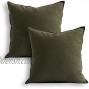 18x18 Solid Cotton Linen Decoration Green Throw Pillow Case with Zipper Euro Sham Cushion Case Cool Pillow Cover Delicate Decorative Pillowcase for Chair Bed Couch 45 x 45cm,2 Packs Olive Green
