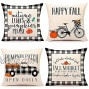 4TH Emotion Fall Decor Pillow Covers 18x18 Set of 4 Buffalo Check Pumpkin Farmhouse Decorations Autumn Market Outdoor Fall Pillows Decorative Throw Cushion Case for Home Couch TH005-18