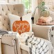 4TH Emotion Happy Fall Pumpkin Halloween Throw Pillow Cover Farmhouse Autumn Cushion Case for Sofa Couch 18x18 Inches Linen