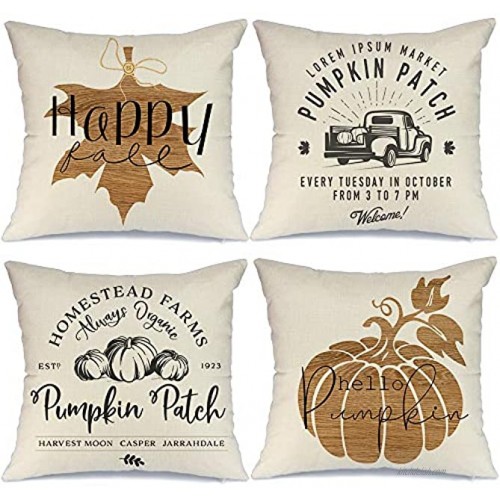 AENEY Fall Decor Pillow Covers 18x18 inch Set of 4 Fall Decorations Pillows Pumpkin Patch Truck Maple Leaves Farmhouse Throw Pillows for Fall Thanksgiving Autumn Cushion Cases for Sofa Couch 1005bz18