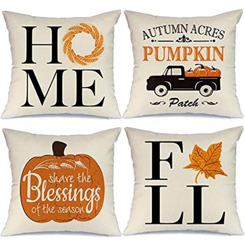 AENEY Fall Pillow Covers 18x18 inch Set of 4 for Fall Decor Fall Decorations Pillows Truck Pumpkin Leaves Farmhouse Throw Pillow for Fall Harvest Thanksgiving Autumn Cushion Cases for Couch 2048bz18