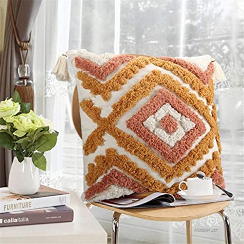 ANGELLOONG Boho Throw Pillow Covers 18x18 Woven Tufted Decorative Pillow Covers with Tassels Orange Pillow Covers for Couch Sofa Bedroom Living Room（No Pillow Insert 1Pcs）