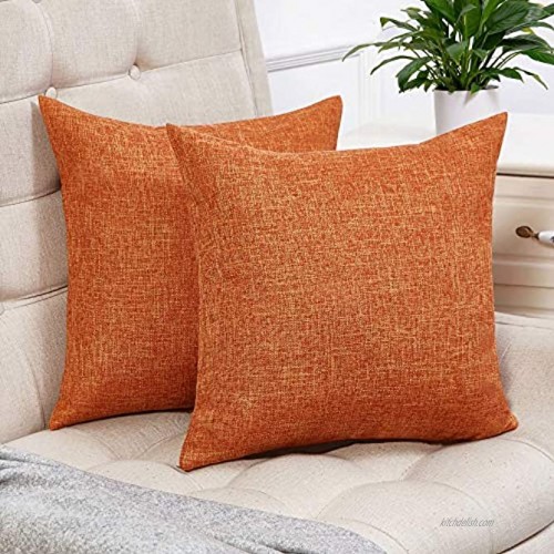 Anickal Set of 2 Fall Orange Pillow Covers Rustic Linen Decorative Square Throw Pillow Covers 18x18 Inch for Sofa Couch Decoration