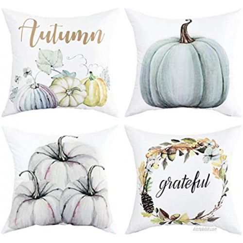 Autumn Decorations Pumpkin Throw Pillow Cover Cushion Couch Cover Pillow Cases Set of 4 for Autumn Halloween Thanksgiving Day Blue-Gray,18 X 18 Inch