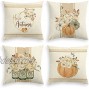 AVOIN colorlife Hello Autumn Flower Pumpkin Fall Throw Pillow Covers 18 x 18 Inch Pillows Rose Leaves Jar Seasonal Cushion Case for Sofa Couch Set of 4