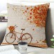 BLEUM CADE Autumn Fall Big Tree Pillow Cover Maple Leaf Bicycle Throw Pillow Covers Cushion Covers Square Decorative Pillow Covers for Sofa Couch Bed and Car18X18 Cotton-Linen