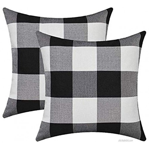 Burlap Farmhouse Decor Buffalo Checkers Plaid Cotton Linen Decorative Throw Pillow Cover Rustic Cushion Cover Pillowcase for Sofa 18 x 18 Inch Set of 2 Black White 18×18