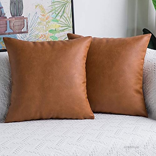DeChicor Set of 2 Faux Leather Throw Pillow Covers Modern Boho Square Decorative PillowsCases for Couch Bed Home Decor 18X18 inch Light Brown