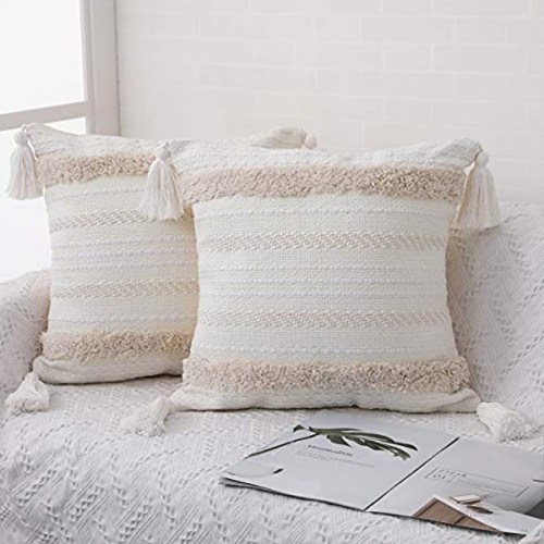 DR.NATURE Set of 2 Boho Throw Pillow Covers for Couch Sofa 18 x 18 Inch Cotton Hand-Woven Tufted Decorative Pillows Covers Bedroom Living Room Farmhouse Pillow Case with Tassels Yellow 18 x 18