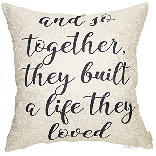 Fahrendom and So Together They Built a Life They Loved Farmhouse Décor Family Decoration Sign Cotton Linen Home Decorative Throw Pillow Case Cushion Cover with Words for Sofa Couch 18 x 18 in