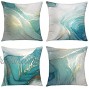 GALMAXS7 Marble Texture Turquoise and Gold Silver Decorative Throw Pillow Covers Luxury Abstract Fluid Art Ink Soft Velvet Pillow Case Square Cushion Covers for Couch Sofa 18 x 18 Inch Set of 4