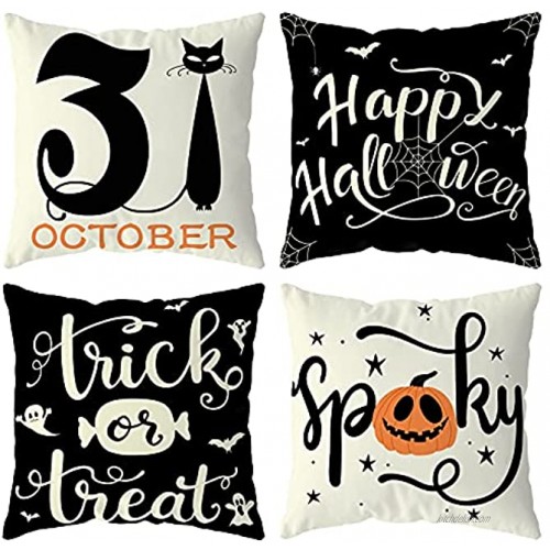 Halloween Decorations Pillow Covers 18x18 Set of 4 for Halloween Decor Indoor Outdoor Party Supplies Farmhouse Home Decor Throw Pillows Cover Spider Web Cat Pumpkin Ghost Decorative Cushion Case