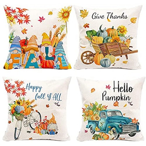 Hexagram Fall Pillow Covers 18x18 Autumn Pumpkin Leaves Decorative Sofa Pillow Covers Set of 4 Fall Linen Gnomes Truck Pillow Case Farmhouse Couch Outdoor Decorative Pillow