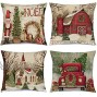 Hlonon Christmas Decorations Christmas Pillow Covers 18 x 18 Inches Set of 4 Xmas Series Cushion Pillow Cover Custom Zippered Square Pillowcase