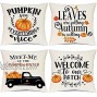 Hlonon Fall Decor Throw Pillow Covers 18x18 Inches Set of 4 Fall Decorations Pumpkin Truck Leaves Autumn Theme Farmhouse Linen Cushion Case for Fall Thanksgiving