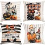 Hogardeck Halloween Pillow Covers Decorations 18x18 Boo Trick or Treat White Square Decorative Couch Throw Pillow Cases Set of 4 Pillow Cover Halloween Decor for Living Room Indoor Outdoor Decor
