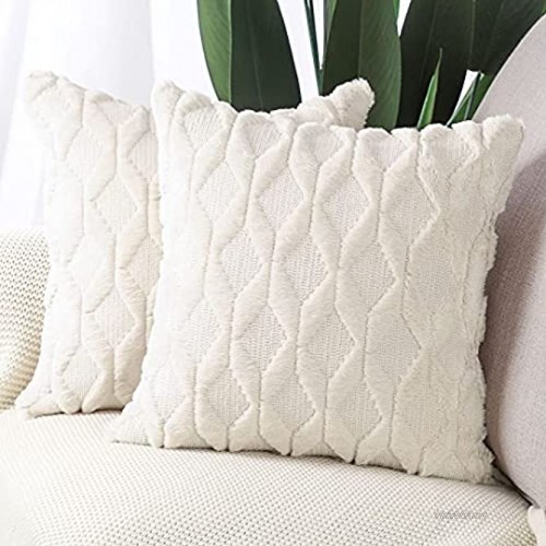 MADIZZ Pack of 2 Soft Plush Short Wool Velvet Decorative Throw Pillow Covers Luxury Style Cushion Case Pillow Shell for Sofa Bedroom Square Beige 20x20 inch