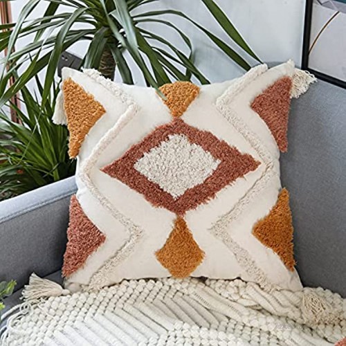 Merrycolor Boho Throw Pillow Covers 18x18 Decorative Pillow Covers with Tassels Woven Tufted Bohemian Pillow Covers for Couch Sofa Bedroom Living Room Orange
