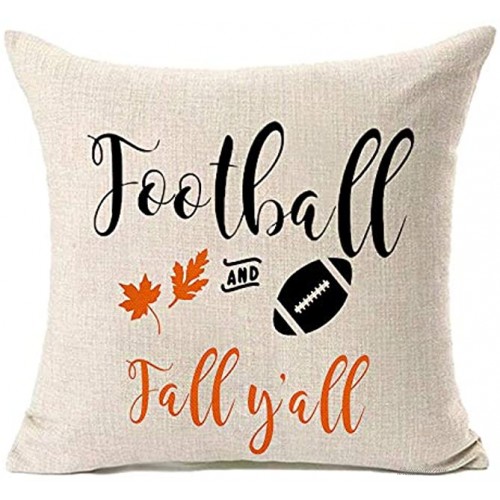 MFGNEH Football and Fall Y'all Home Decorative Cotton Linen Fall Pillow Covers 18x18 Inch Maple Leaves Throw Pillow Case Cushion Cover for Fall Decor