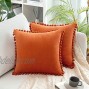 MIULEE Pack of 2 Velvet Throw Pillow Covers Fall with Cute Pom-poms Decorative Soft Pillowcases Square Farmhouse Cushion Covers Cases for Couch Sofa Bedroom Decor Outdoor 18 x 18 Inch Orange