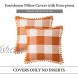 MIULEE Set of 2 Fall Retro Farmhouse Buffalo Plaid Check Pillow Cases with Pom-poms Decorative Throw Pillow Covers Cushion Case for Sofa Couch 18x18 Inch Orange and White