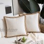 Phantoscope Pack of 2 Farmhouse Decorative Throw Pillow Covers Burlap Linen Trimmed Tailored Edges Off White 18 x 18 inches 45 x 45 cm