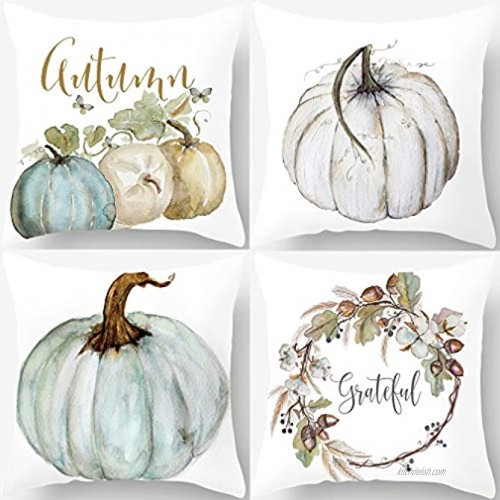 PSDWETS Autumn Decorations Pumpkin Pillow Covers Set of 4 Fall Decor Grateful Thanksgiving Throw Pillow Covers Cushion Cover 18 X 18
