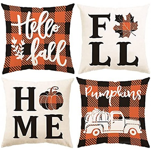 WF WU FANG Fall Pillow Covers 18x18 Set of 4 Fall Decor Throw Pillows for Home Home Decor for Fall Thanksgiving Couch Bedroom Home Office Living Room Porch House Ourside…