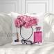 Ysahome Pink Flowers Digital Print Pillow Cover Queen Perfume Cushion Cover Book and Vase Decor Throw Pillow Case Fancy Theme Decorative Accent Pillow 18x18 Inches Set of 4