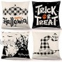 ZJHAI Halloween Pillow Covers 18x18 Inch Set of 4 Black Buffalo Plaid Pillow Covers Holiday Rustic Linen Pillow Case for Sofa Couch Halloween Decorations Throw Pillow Covers